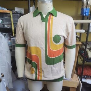 Retro Men's Shirt with Green, Orange, and Yellow Design